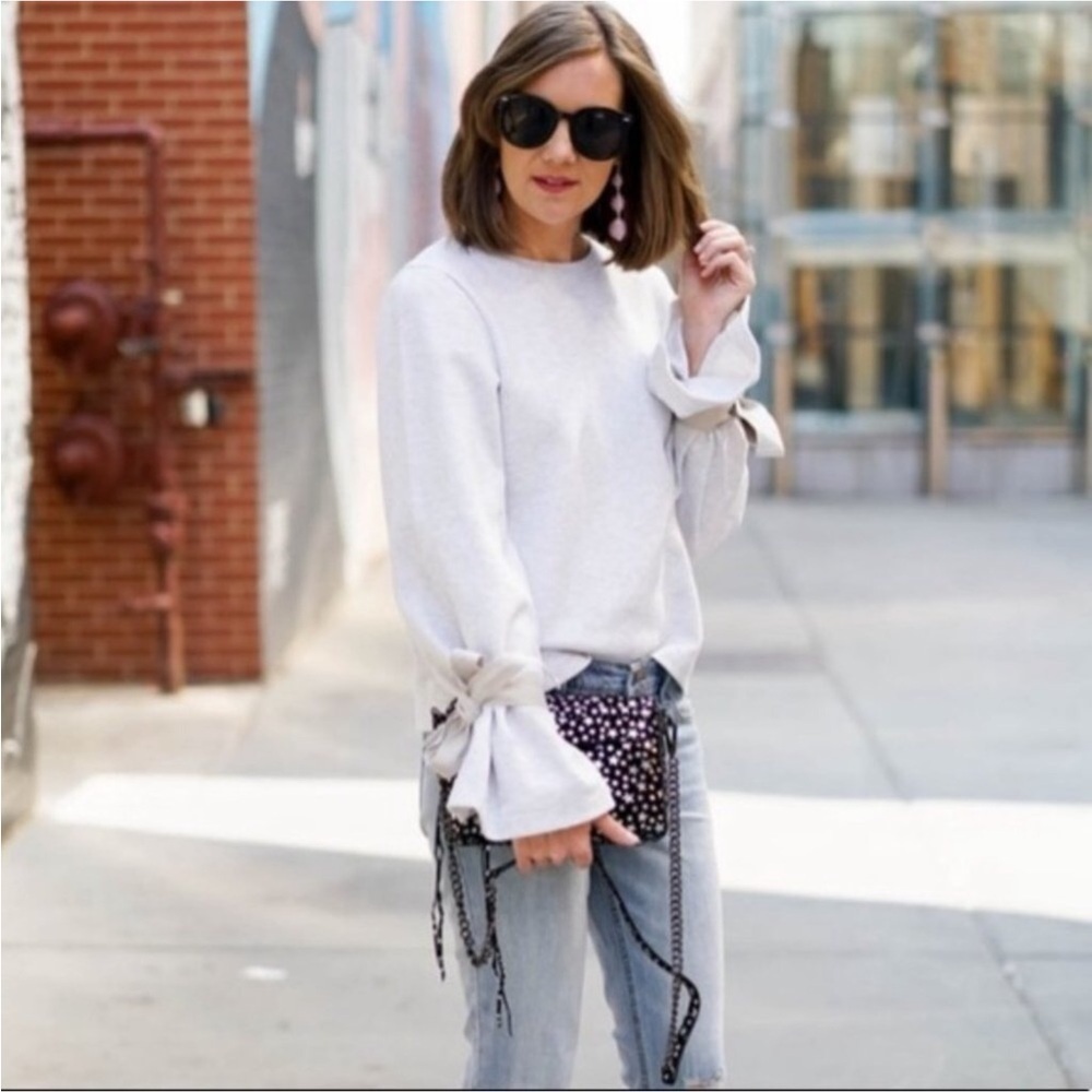 J. Crew light gray sweatshirt with tie sleeves Size Small